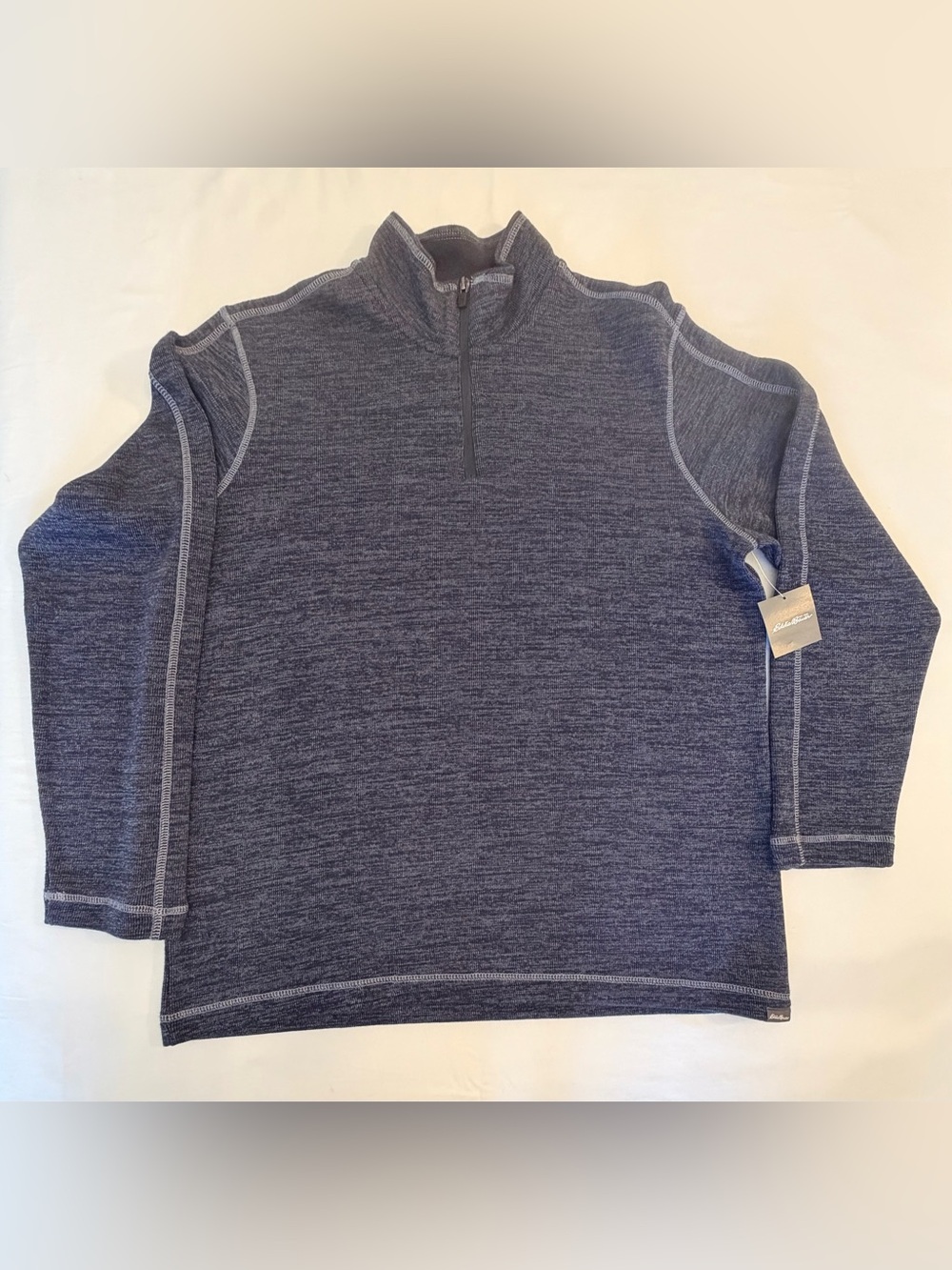 Eddie Bauer Men’s Heathered Navy Quarter-Zip Pullover Size L NWT